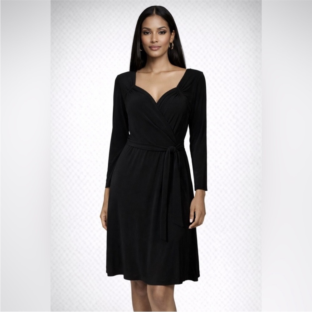 Norma Kamali Wrap Dress Long Sleeve Sweetheart Neckline Black Stretch Jersey XL